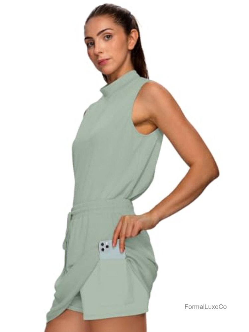 Two Piece Skirt Sets for Women Summer Tennis Mock Neck Top Built-in Shorts - Picture 4 of 7